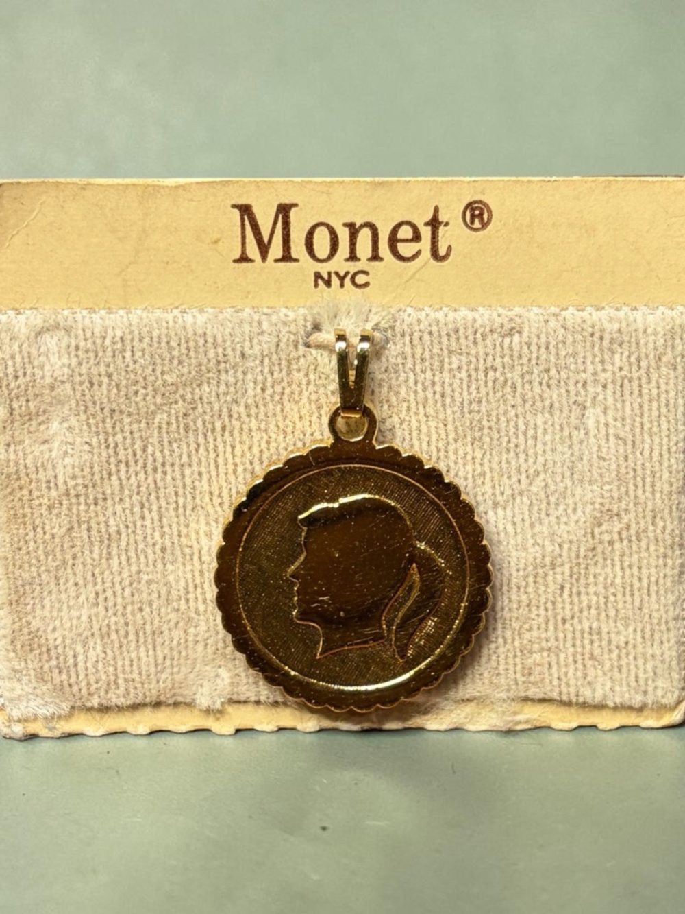 Vintage MONET Mid Century Goldtone Daughter Charm Pendant - New